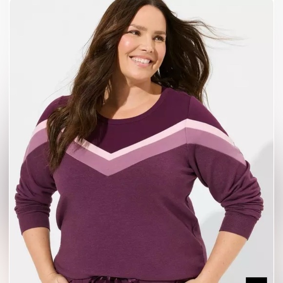 NWT Torrid Purple Super Soft Fleece Crew Neck Color Block Lounge Sweatshirt - Picture 1 of 11